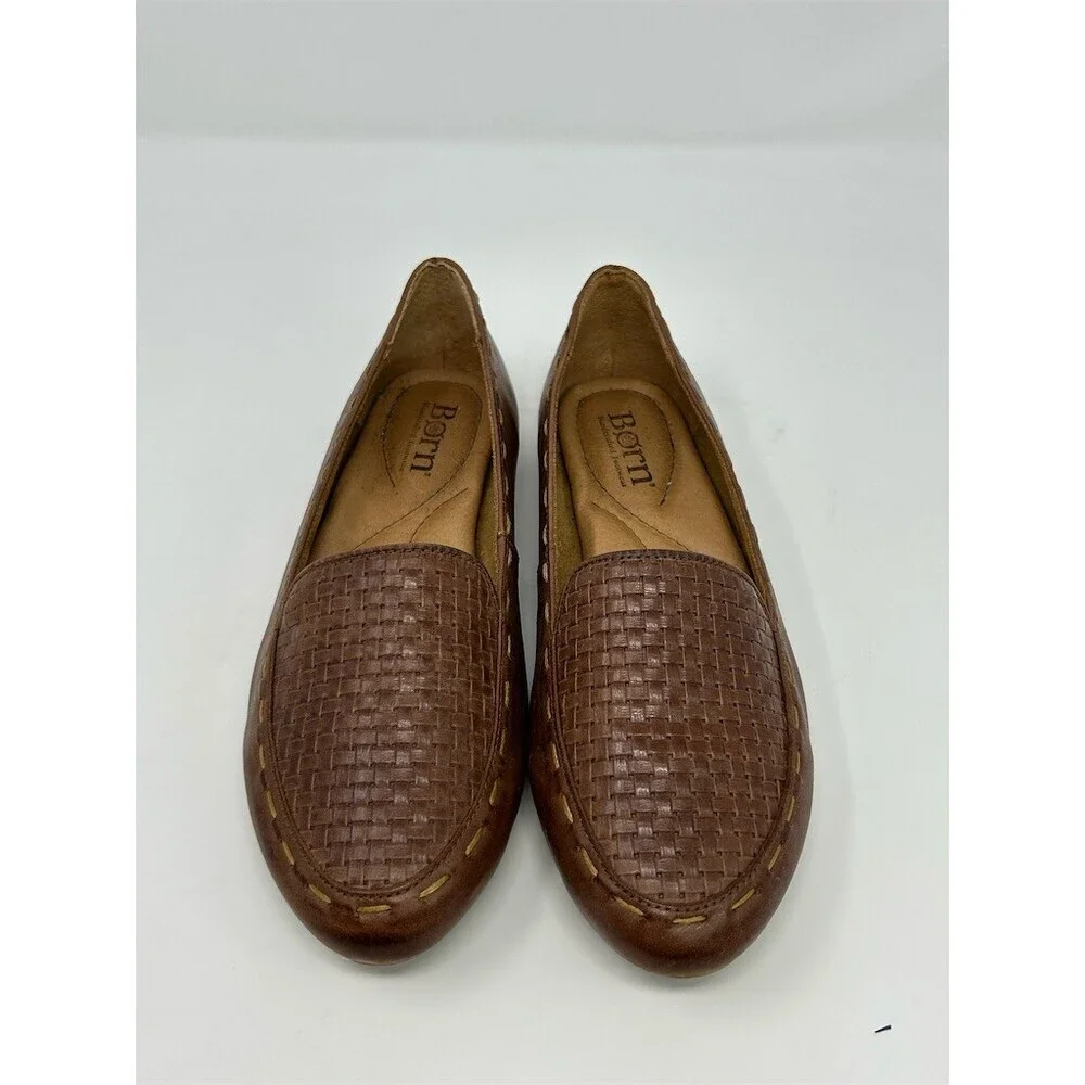 Born Womens Loafers Brown Woven Vamp Slip-On Driving Moc Flats Size 7.5